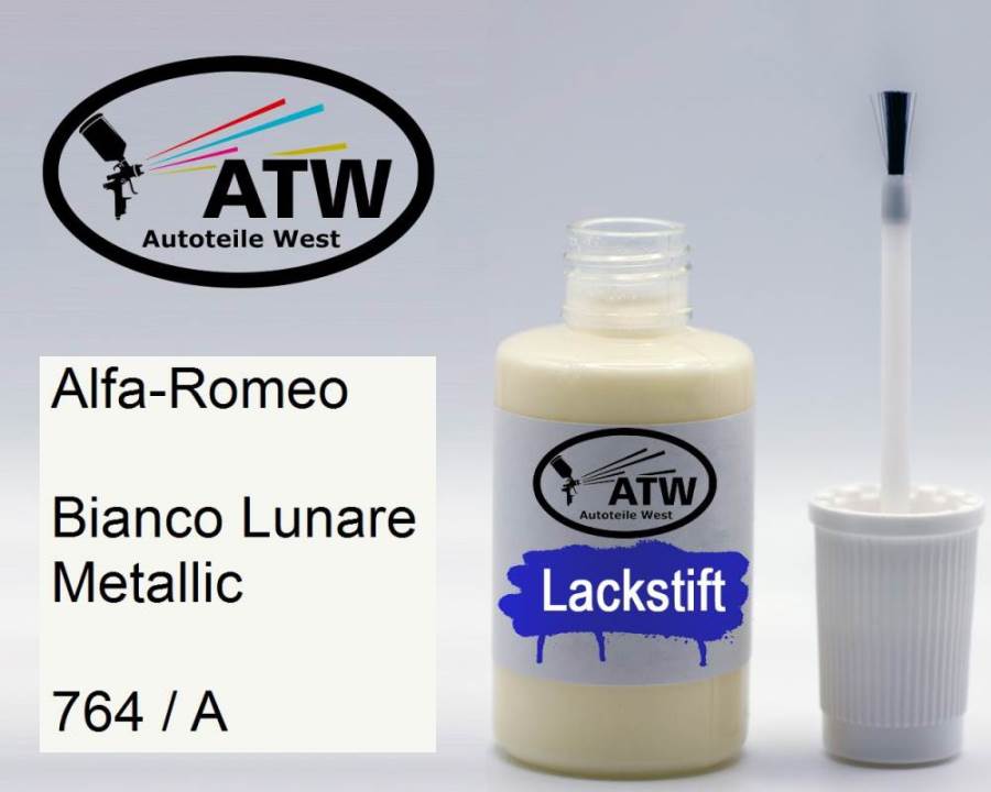 Alfa-Romeo, Bianco Lunare Metallic, 764 / A: 20ml Lackstift, von ATW Autoteile West.